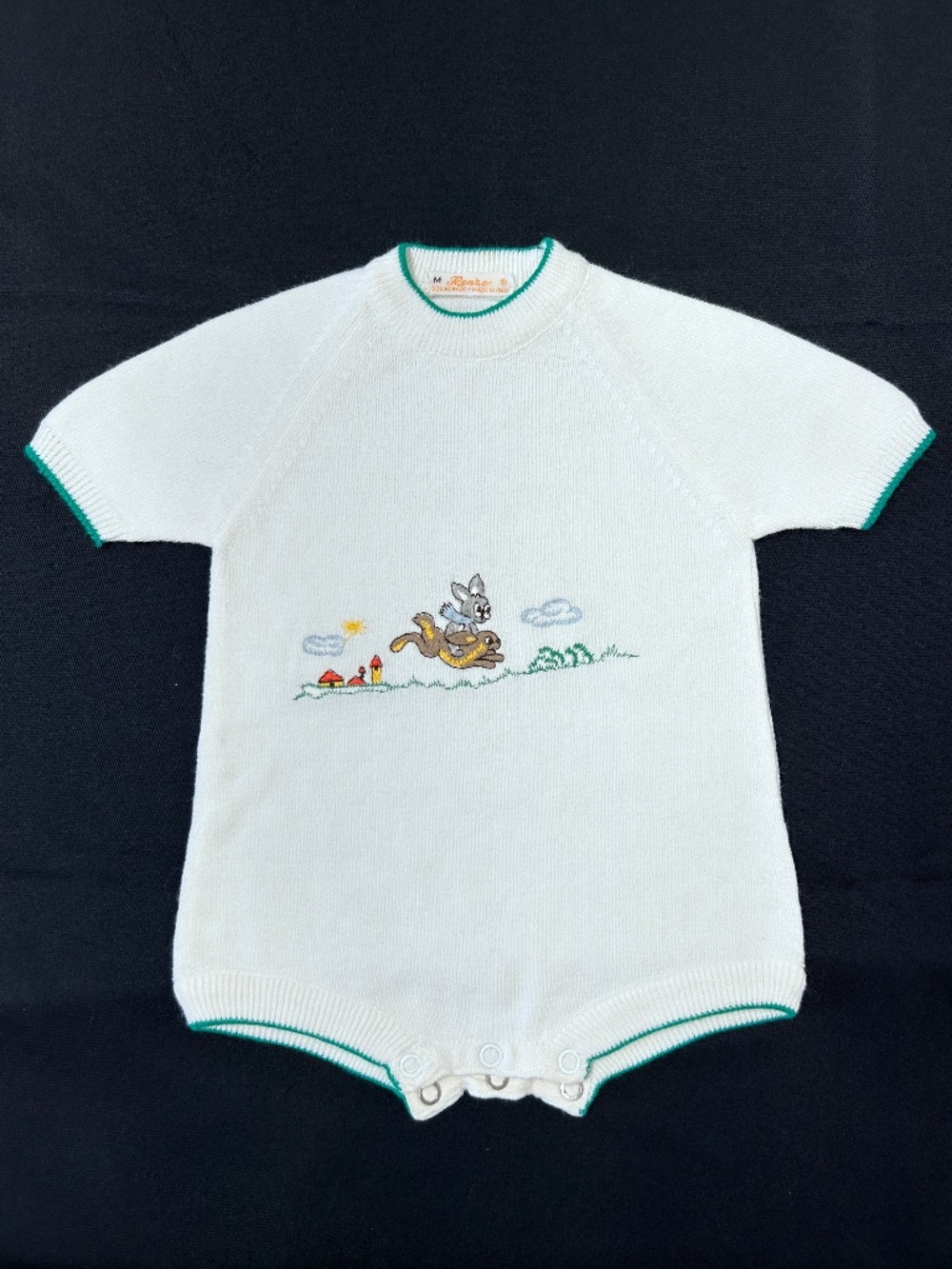 Vintage 1960s Renko Made in Italy Baby Boys Knit Romper One Piece Embroidery